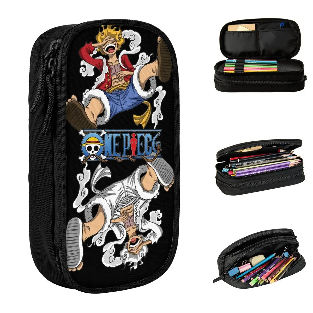 Luffy's Gear 5 One Piece  Pencil Case New Sun God Nika Pen Holder Bag Kids Large Storage Students School Cosmetic Pencilcases