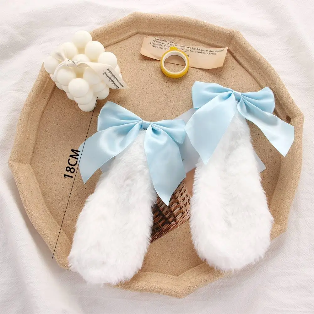 Kawaii Girls Cosplay Lolita Bowknot cinta de felpa orejas caídas accesorios para el cabello horquilla con Orejas de conejo pinza para el cabello