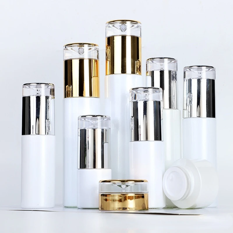 1Pcs 20/30/40//50/60/80/100/120ml Pearly White Glass Bottle Suits with Lotion Spray Caps Serum Atomizer Perfume Pump Dispenser