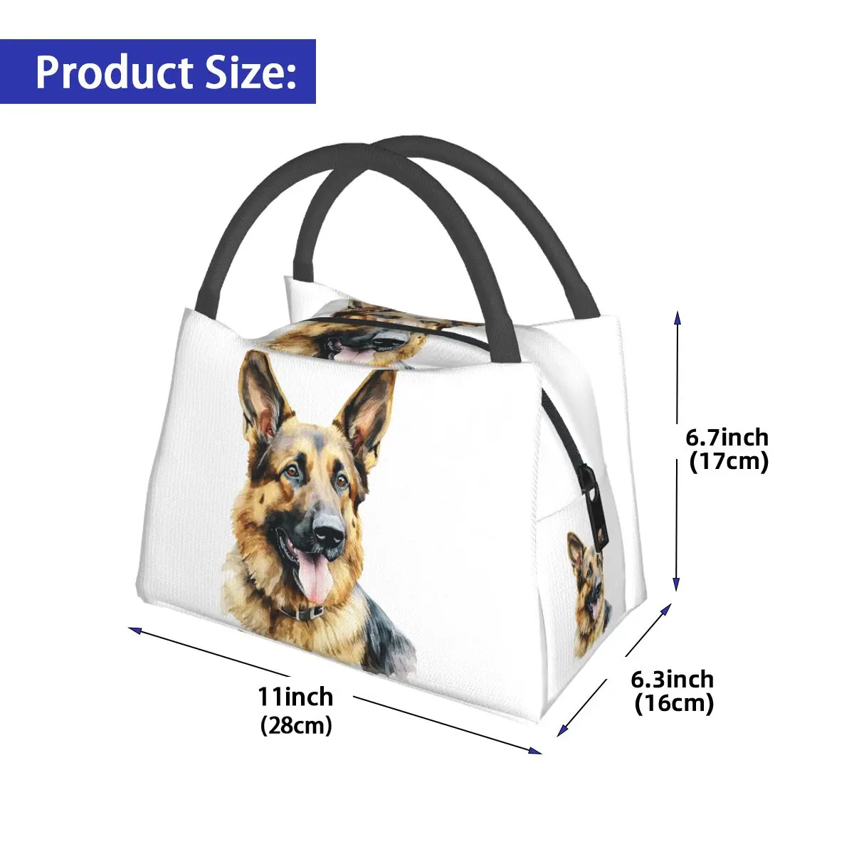 Watercolor German Shepherd Insulated Lunch Bag for Women Children Portable Food Boxes Thermal Lunch Box Tote