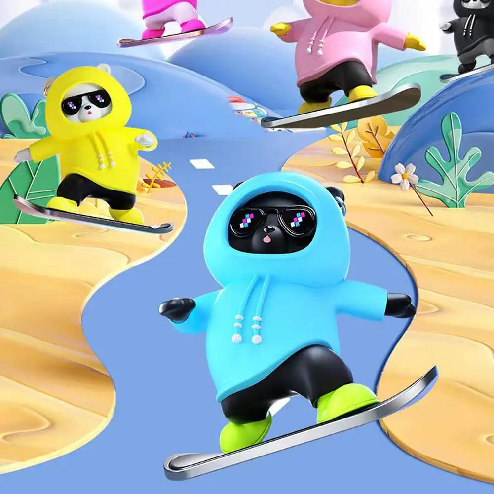 Car Automatic Sliding Skateboard Bear Car Ornaments Cartoon Bear Doll Center Console Moving Bear Auto Interior Decoration
