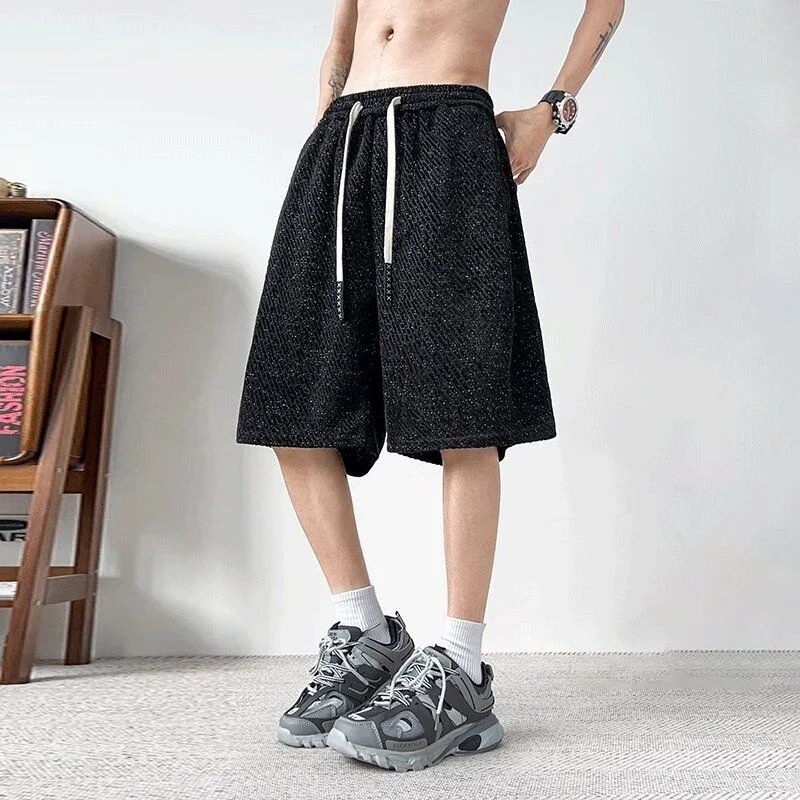 

Мужские спортивные брюки из ледяного шелка: летние, тонкие, дышащие, быстросохнущие, повседневные, укороченные (до колена), с низкой посадкой, свободного кроя