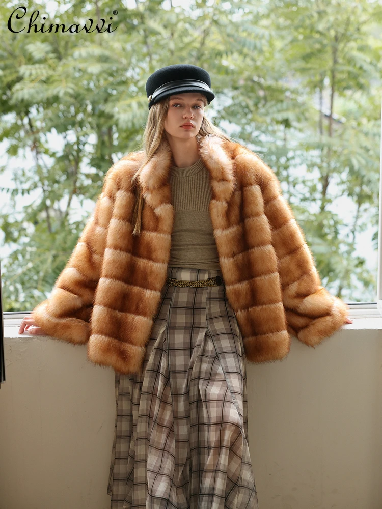 

2025 Winter Clothes New High-End Fashion Faux Fox Fur Elegant Fur Coat Short Long Sleeve Stand Collar Warm Women's Jackets Top