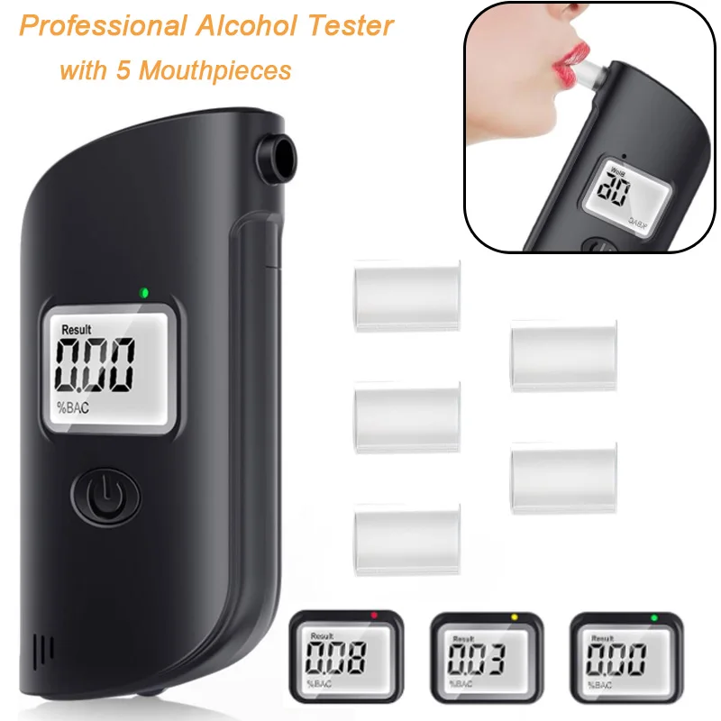 

Alcohol Tester, Portable Breathalyzer with LCD Digital Display, Professional Grade Accurate Alcohol Tester with 5 Mouthpieces