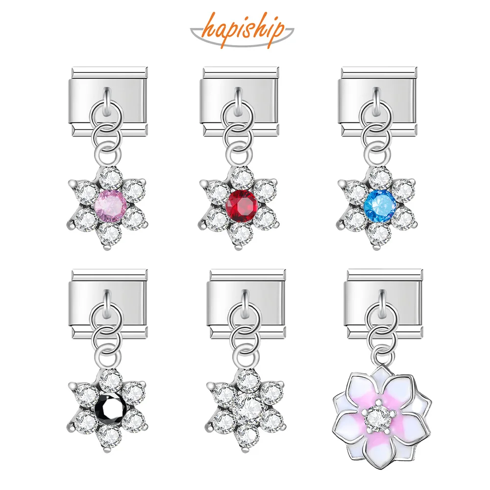 Hapiship Bracelet 9mm Width Original Daisy Flower Rhinestone Italian Charm Fit Bracelet Stainless Steel Jewelry Making DJ012