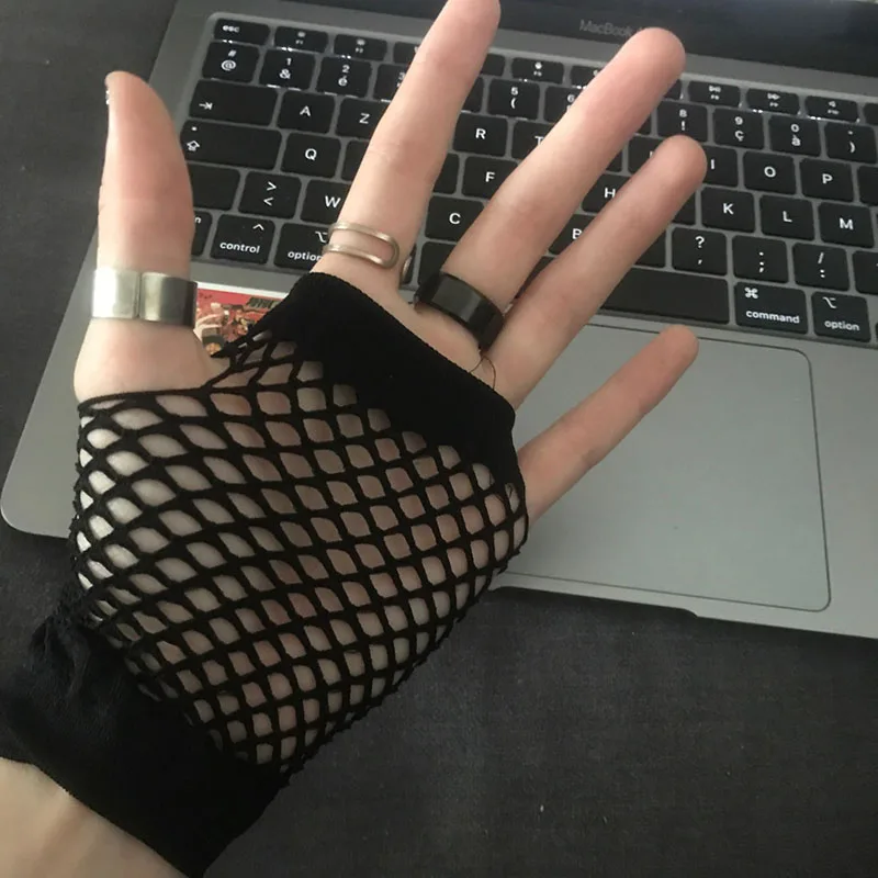 Gants courts sans doigts en maille résille pour filles, robe de club de fête, gants de paupières cosplay punk gothique Lolita, danse en filet de