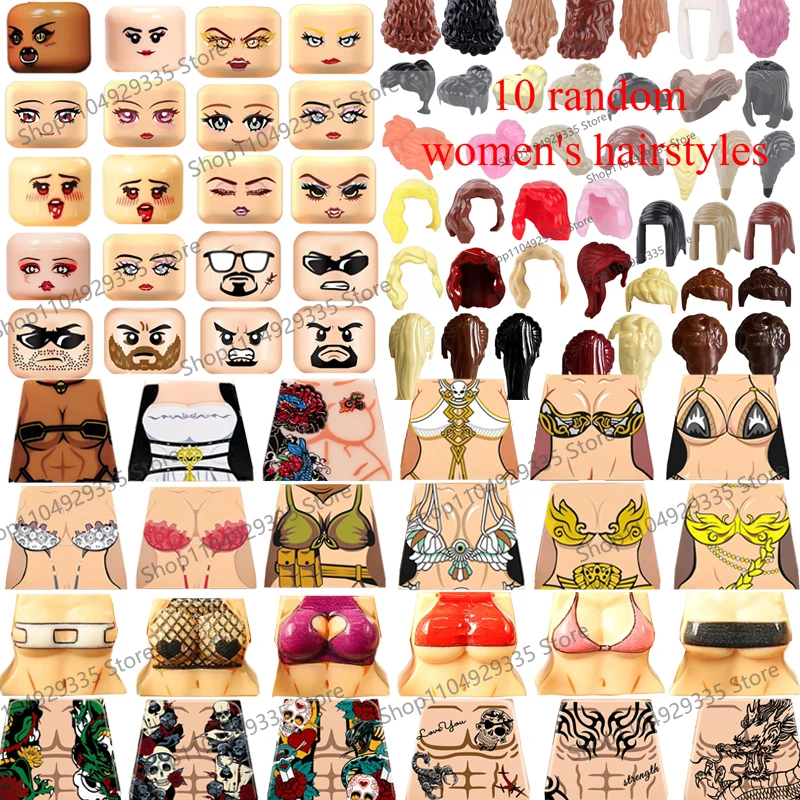 Building Blocks Character Accessories Stylized Female Tattooed Boy Figures with Swimsuits Cartoon Assembly Bricks Creative Toy