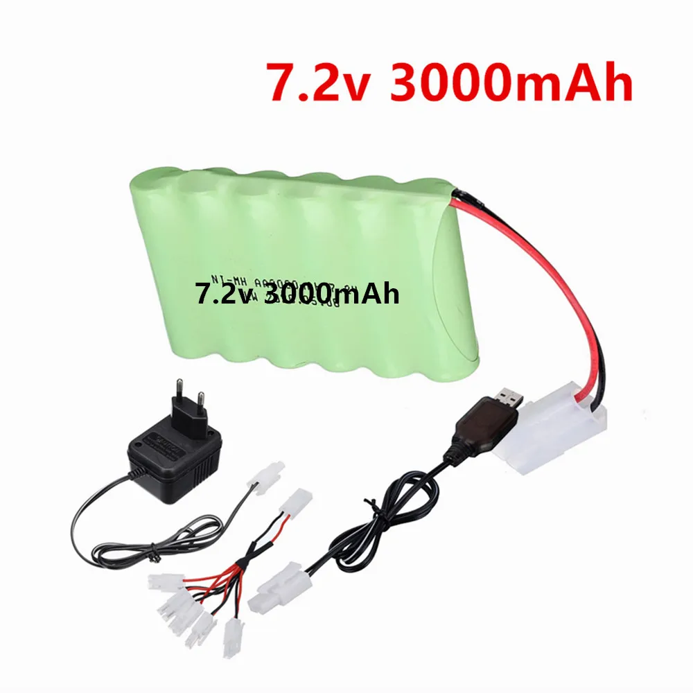7.2V 3000mAh Rechargeable NiMH Battery or 7.2V Charger For RC Cars Robot Tank Boat With Tamiya Plug AA 7.2v 3000 mAh Battery