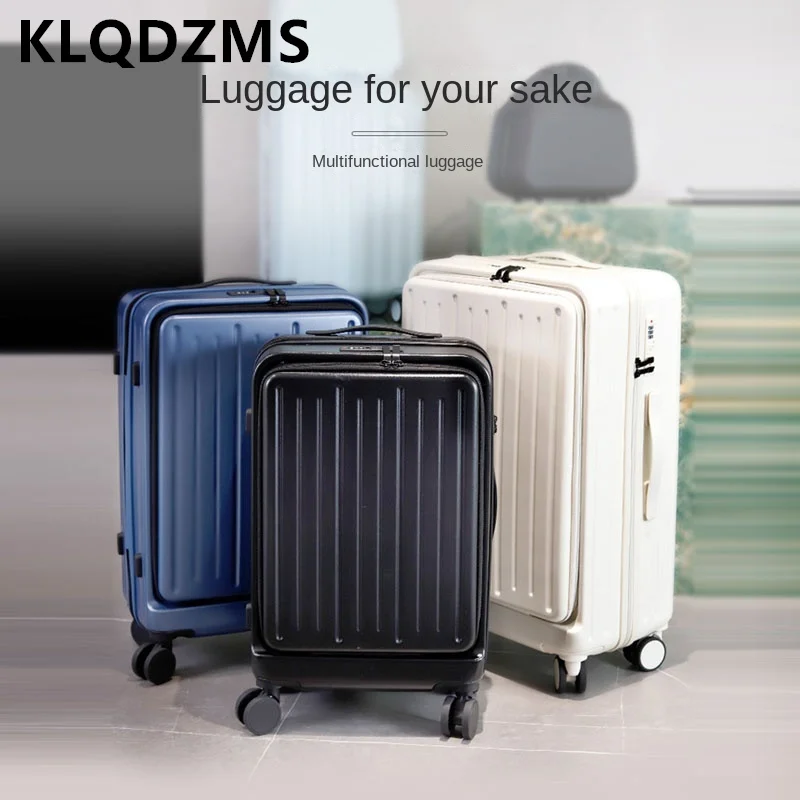 KLQDZMS 20"22"24"26Inch Luggage Travel Bag USB Charging Boarding Case Front Opening Laptop Trolley Case ABS + PC Zipper Suitcase