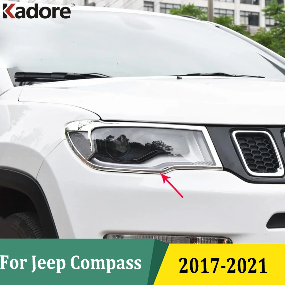 

For Jeep Compass 2017 2018 2019 2020 2021 Chrome Front Headlight Cover Trim Headlight Protector Frame Car Exterior Accessories