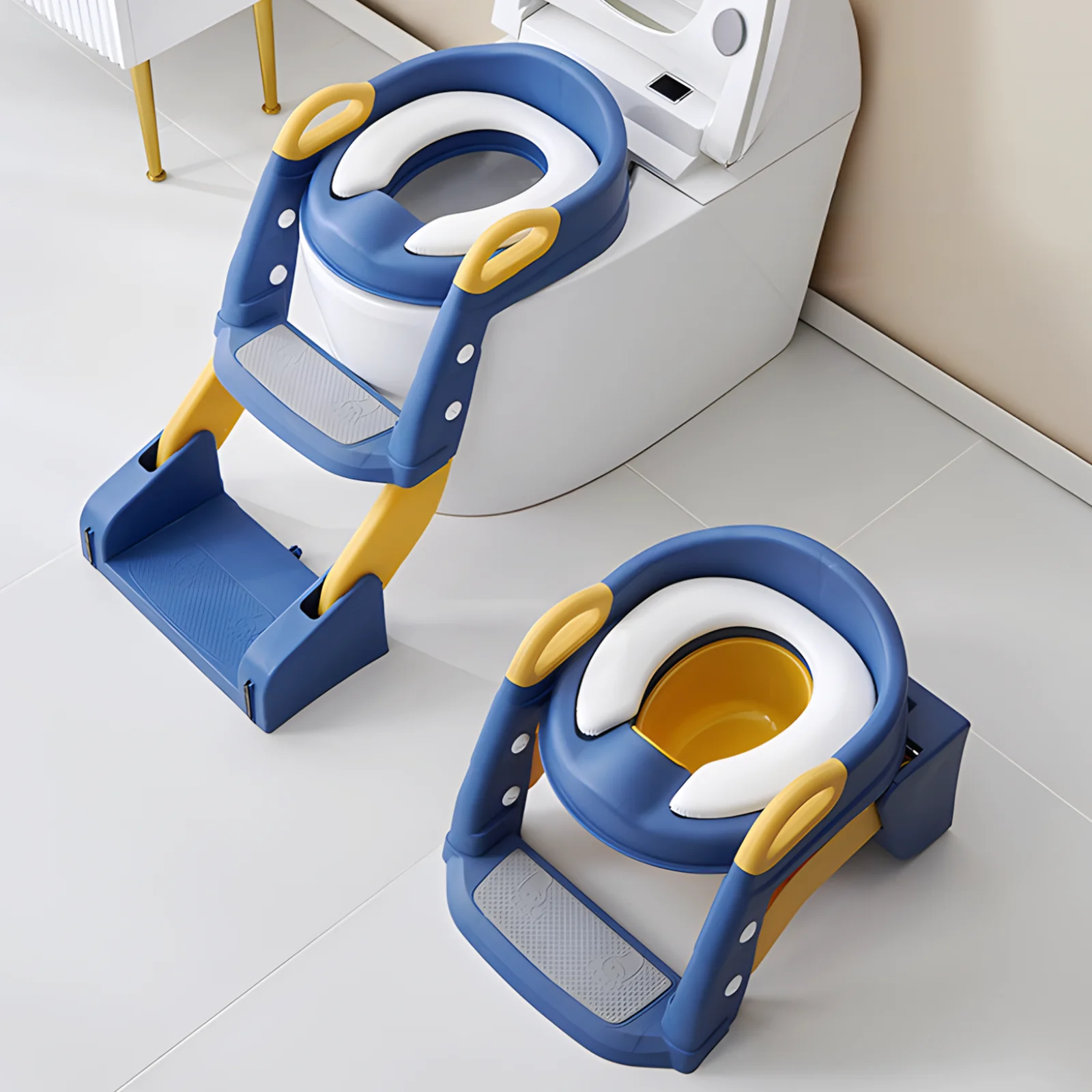 2-in-1 Toilet Potty Training Seat with Step Stool, Adjustable Kids Potty Seat with Anti-Slip Pads and Ladder