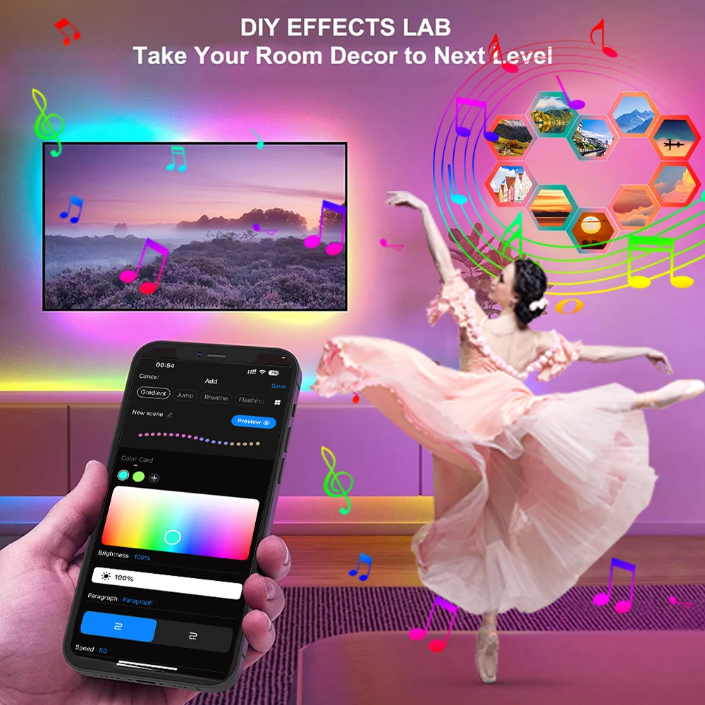 RGB Smart Hexagonal Wall Lamp Color changing Ambient Night Light DIY Shape Music Rhythm APP For Game Room Bedroom lights