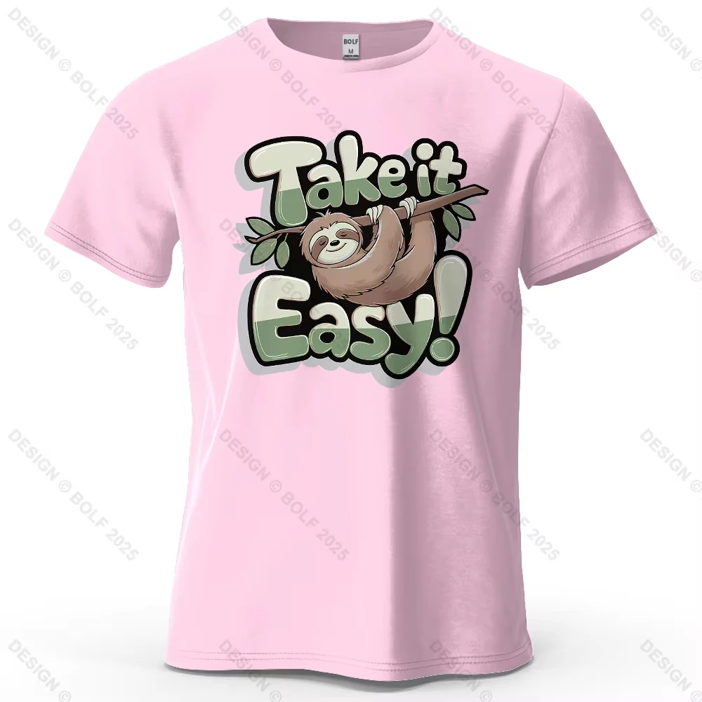 Take It Easy Printed T-shirt Loose Fit Sloth Cute Positive Energy Slogan Printed T-shirt Women's Top T-shirt Streetwear