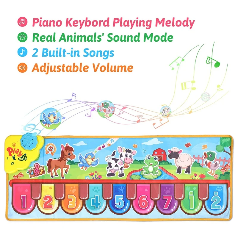 Tapete de piano musical para crianças, Tapete de música eletrônica Orbaby Animal Touch Play Blanket, Melhor presente para criança