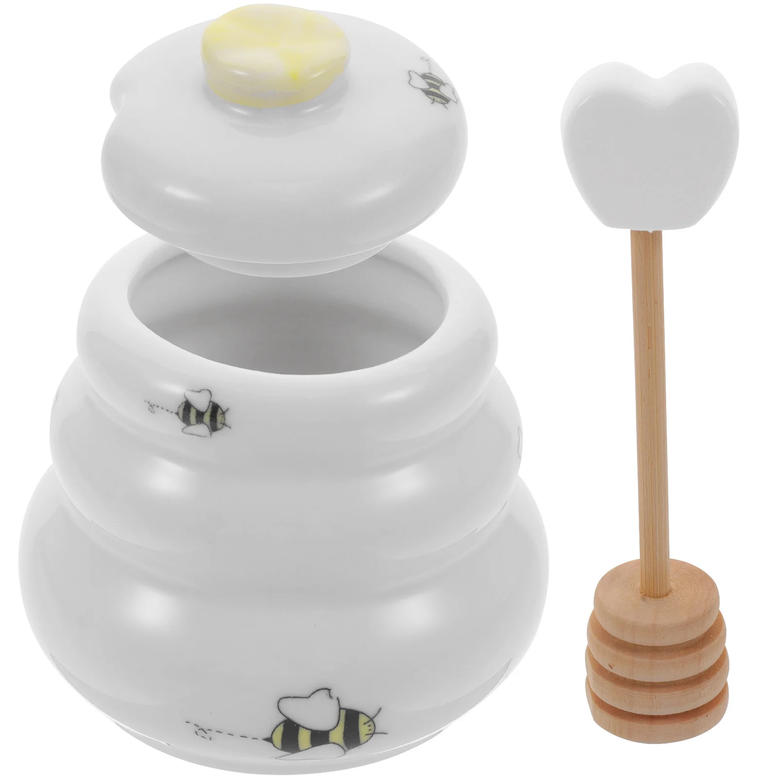 

Premium Ceramic Honey Jar with Lid and Dipper Stick for Honey Storage Kitchen Syrup Dispenser Adorable Home Decor