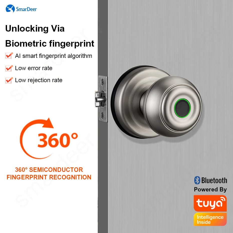 AAA+ Fingerprint lock for Tuya Bluetooth smart lock Keyless entry Biometric Fingerprint Type-C and mechanical key unlock