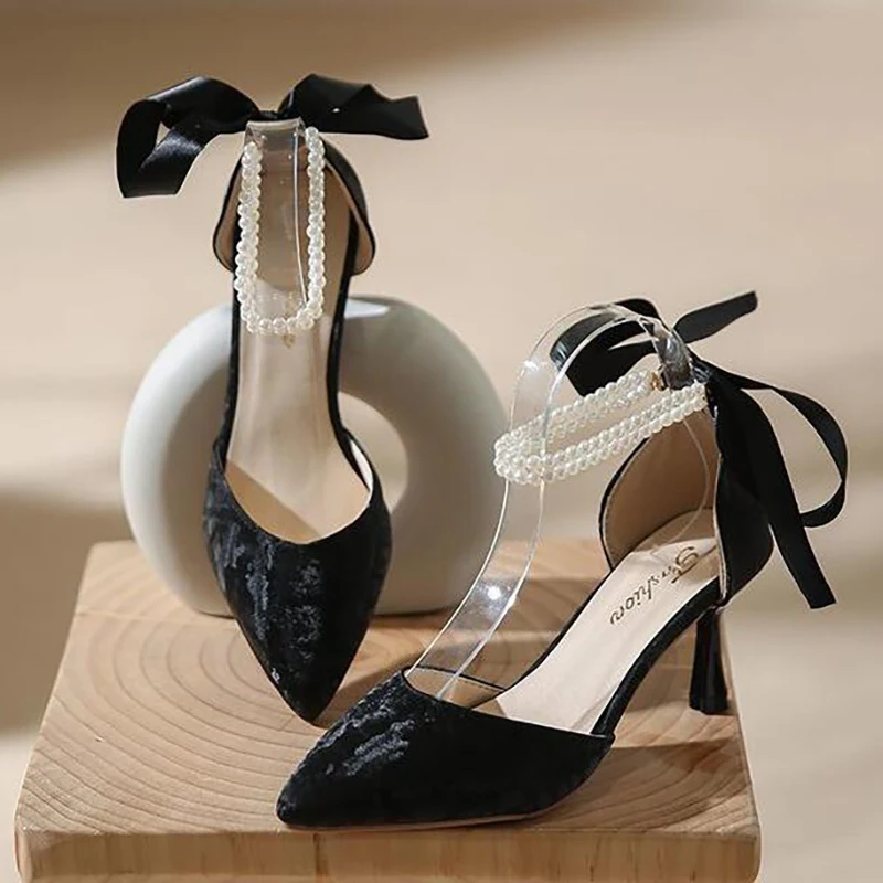 Spring/Summer New Small Fragrant Wind Pointed Pearl Versatile Thin High Heels Hollow Women\'S Single Shoes