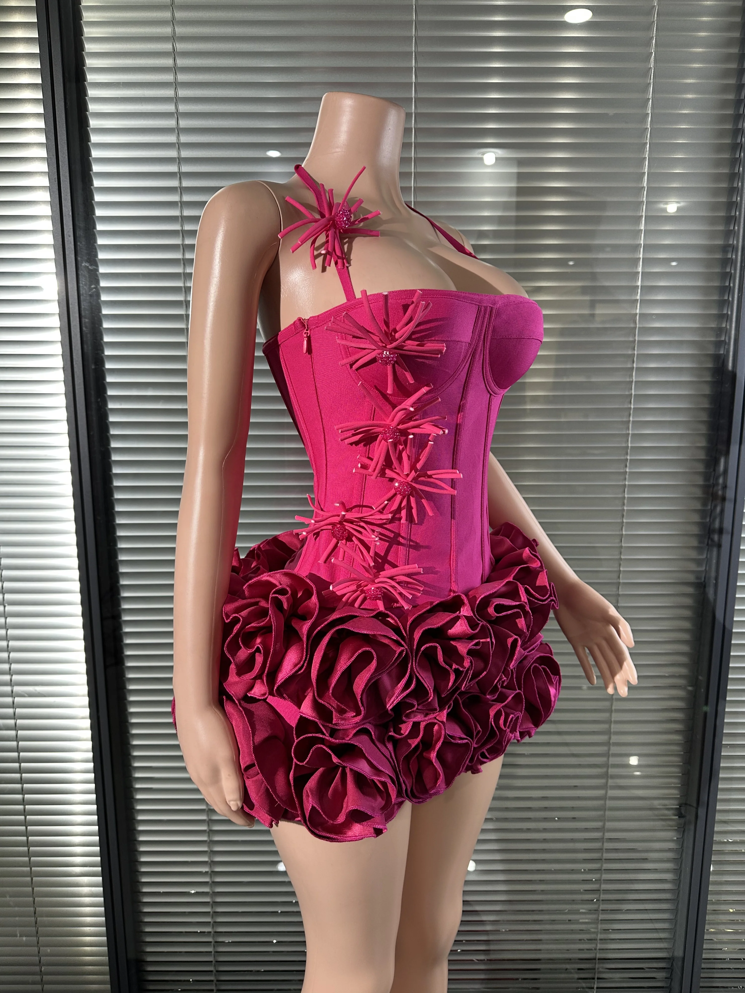 Feminino sexy sob medida sem alças florlas 2 peças bodycon mini vestido bandagem boate festa de casamento sereia outfit