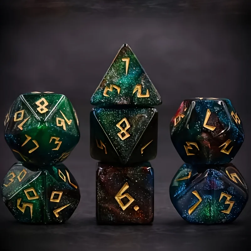 7pcs Tri Color Science Fiction Dices, DND Polyhedral Dices, Chessboard Accessories, Perfect Gift for Birthday