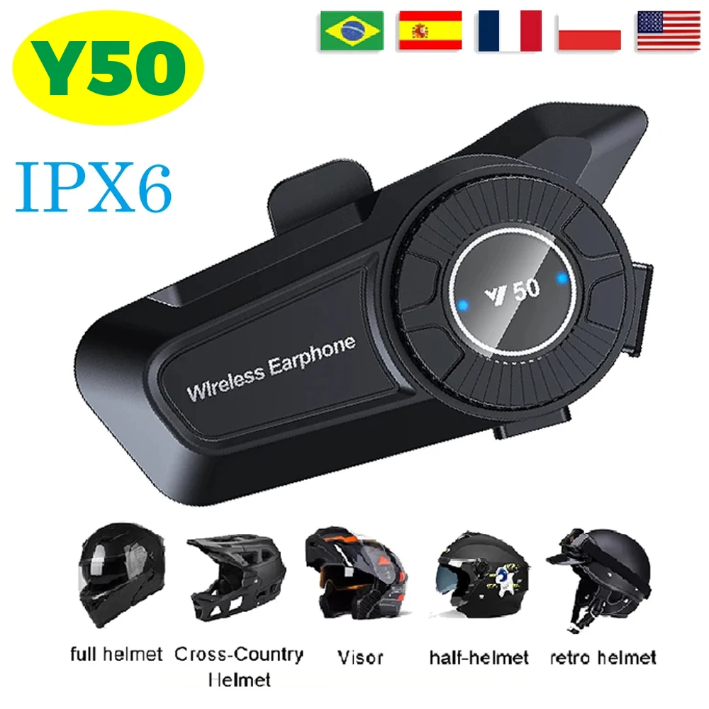 Y50 Motorcycle Helmet Bluetooth Headset Ipx6 Waterproof Connects 2 Mobile Phones At The Same Time To Wake Up The Voice Assista