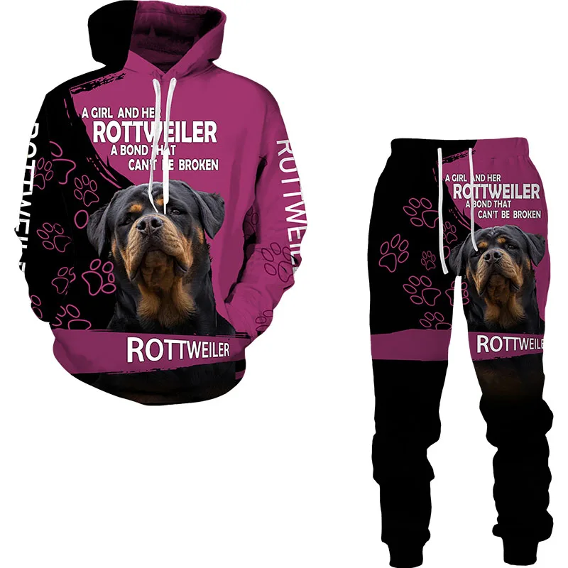 Rottweiler Hund 3D Gedruckt Hoodie Jogginghose Männlichen Herbst Winter Casual Sweashirts Männer Trainingsanzug Set Mode männer Kleidung Anzug