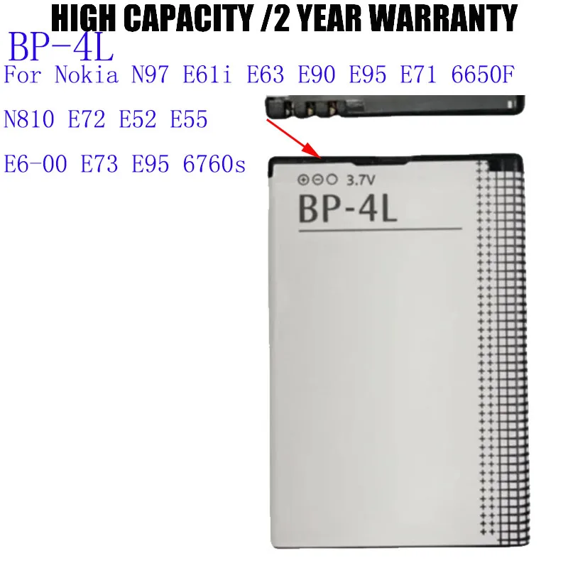 

BP-4L Battery For Nokia N97 E61i E63 E90 E95 E71 6650F N810 E72 E52 E55 E6-00 E73 E95 6760s Batteries Bateria