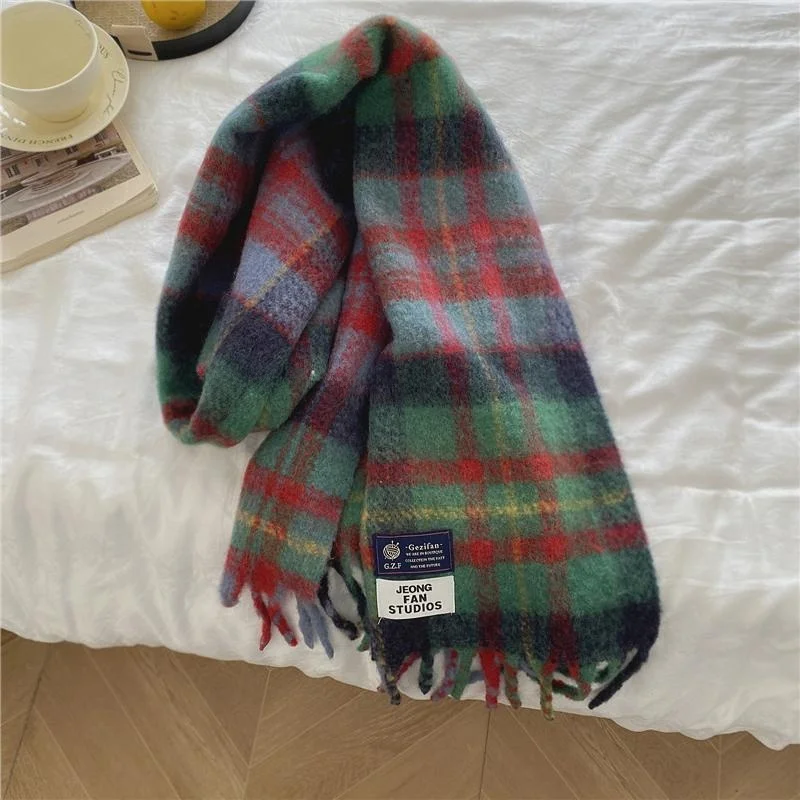 

Korean Sle Large Size Wool Blend Plaid Scarf Women's Thi Long Winter Warm Ne Warmer Double Use Trendy Accories