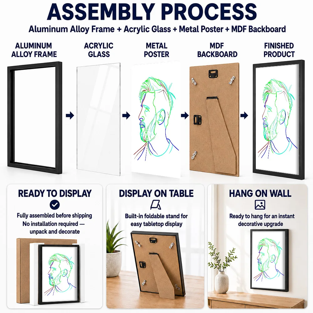 Lionel Messi Portrait Metal Poster With Aluminum Alloy Frame Personalized Line Drawing Wall Art For Clubhouse Reception Area