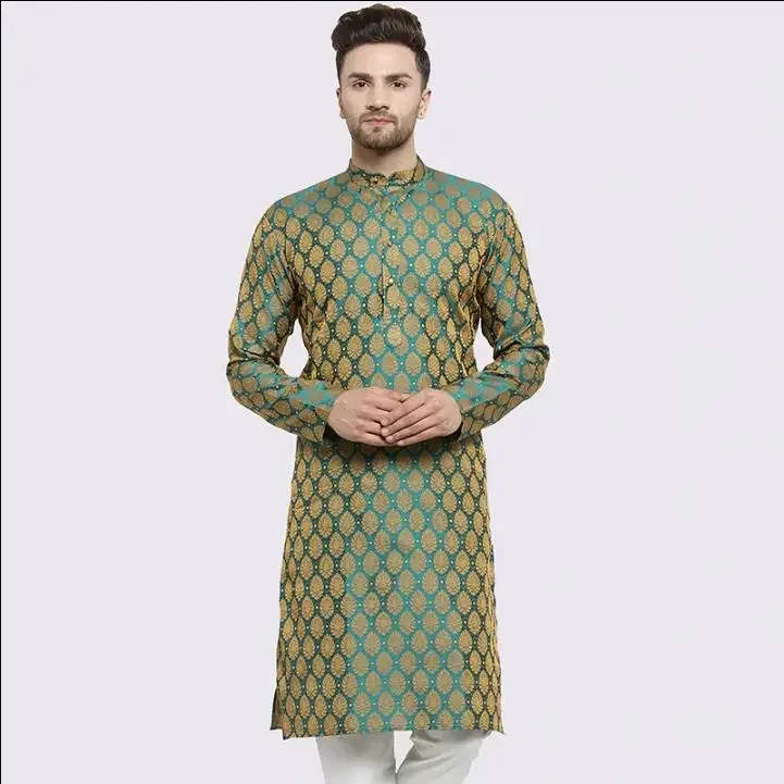

Зеленая рубашка Kurta, индийская мужская одежда, традиционные длинные топы в этническом стиле Южной Азии, винтажные