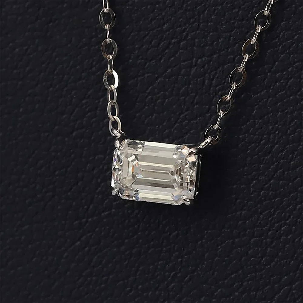 1/2/5carat Emerald Cut Moissanite Pendant Necklaces for Women 925 Silver Plated 18k Gold Rectangle Solitaire Diamond Neckchain