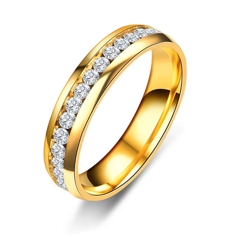 Classic 1 Row Lines Clear Crystal Jewelry Rings Fashion Stainless Steel Wedding Engagement Ring For Girl Gift 3 Colors Pick