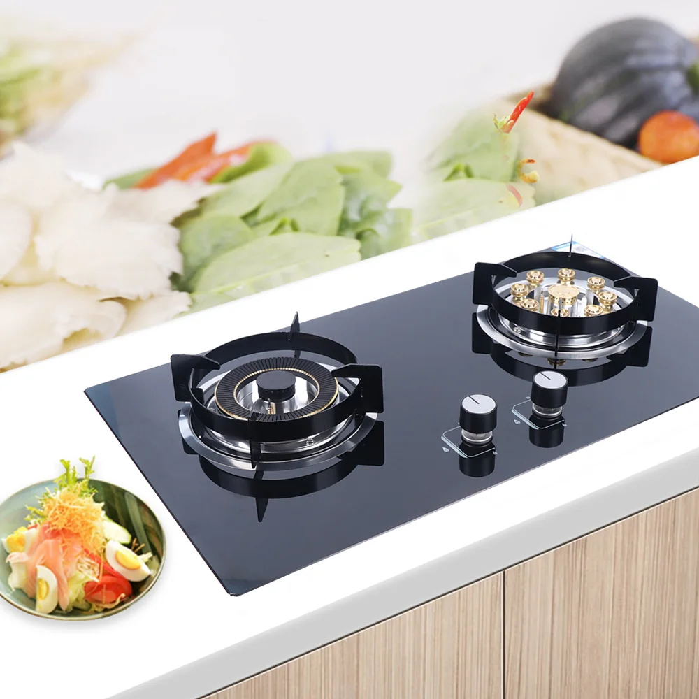 730 x 410mm Gas Cooktop Built in Gas Stove 2 Burners Gas Stoves Kitchen Burners Multi-Function Cooking High Power Gas Stove