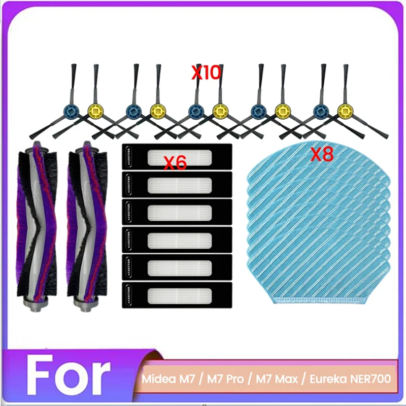 

B59B - Запасные части для пылесосов Midea M7 / M7 Pro / M7 Max / Eureka NER700: основная и боковые щетки, фильтр, тряпка для влажной уборки