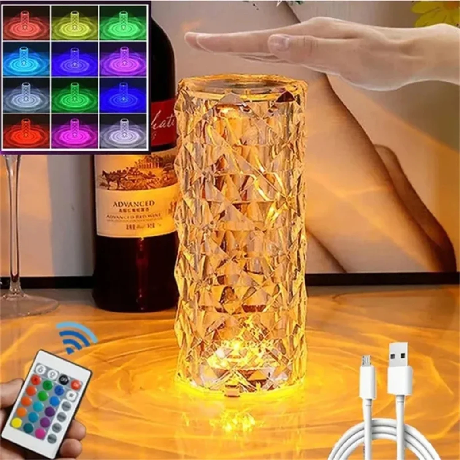 LED Crystal Table Lamp Rose Light Projector 3/16 Colors  Adjustable Romantic  Atmosphere Light USB  Night Light