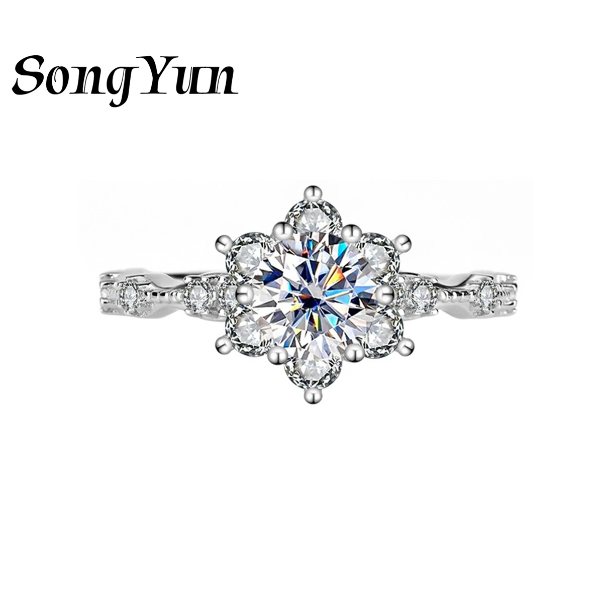 

SongYun Designer Jewelry 925 Sterling Silver Ring Band Flower Style Moissanite Diamond Rings Classic for Women GRA Certificate