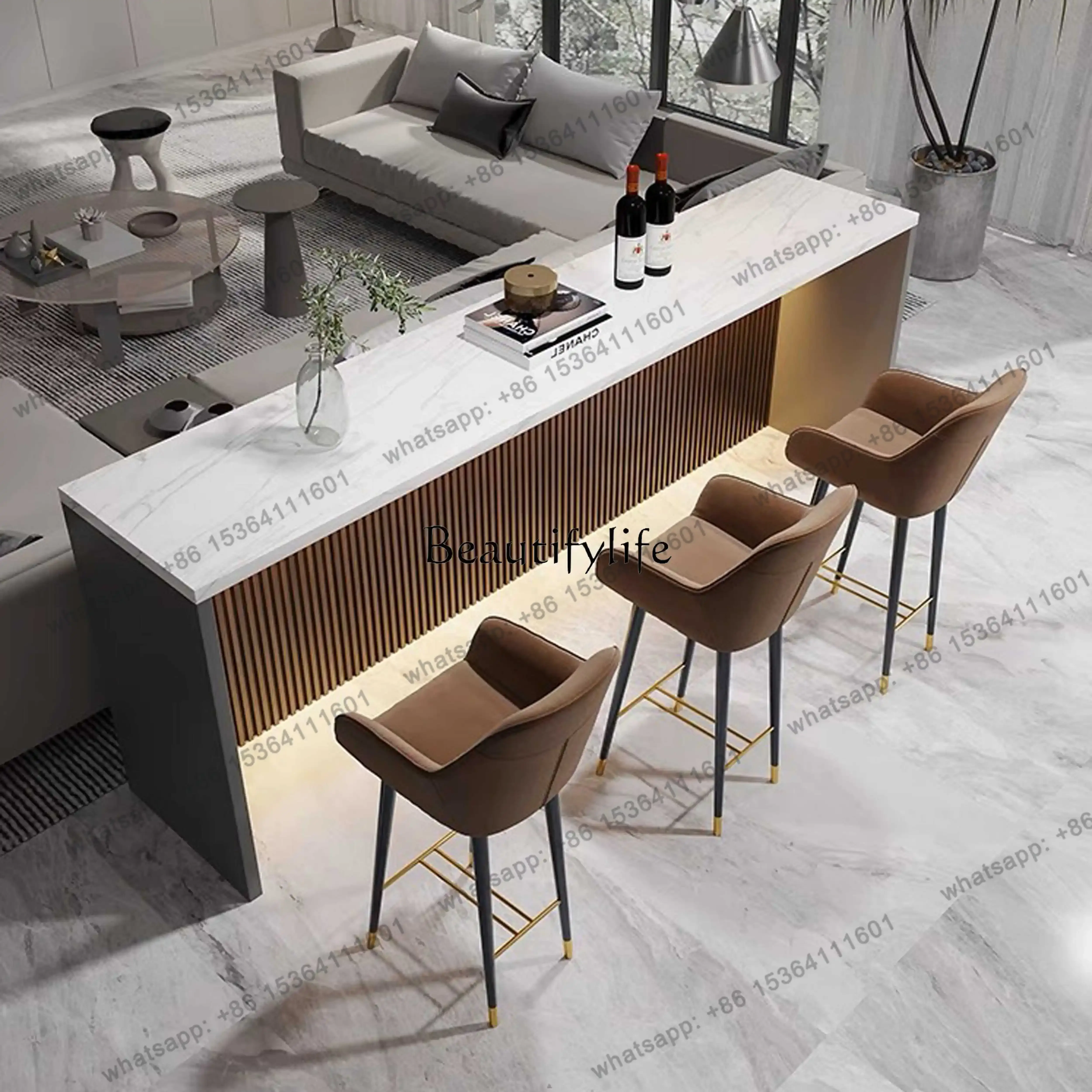 X4  Rock slab dining table integrated household telescopic bar table desktop solid wood partition table