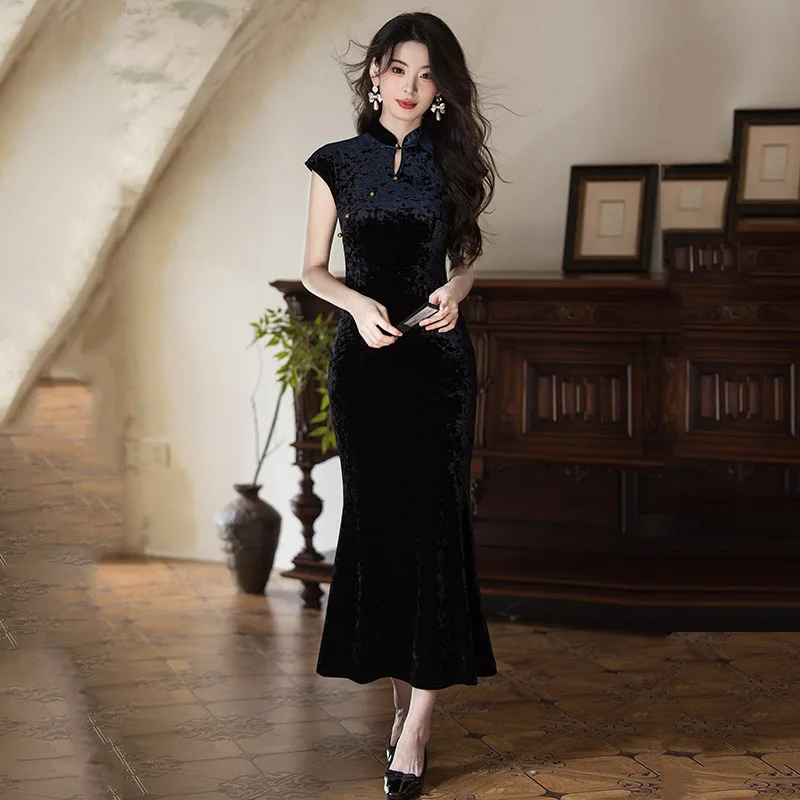 

Vintgae Classic Qipao New Chinese Style Long Cheongsam Women's Dresses Oriental Costume Sexy Slim Sleeveless Vestidos
