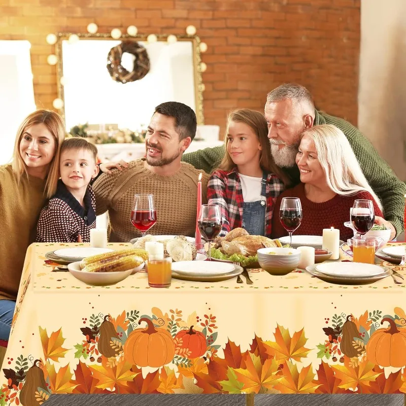 Thanksgiving Autumn Tablecloth Pumpkin Maple Leaf Autumn Harvest Season Home Dinner Kitchen Party Holiday Decoration Tablecloth