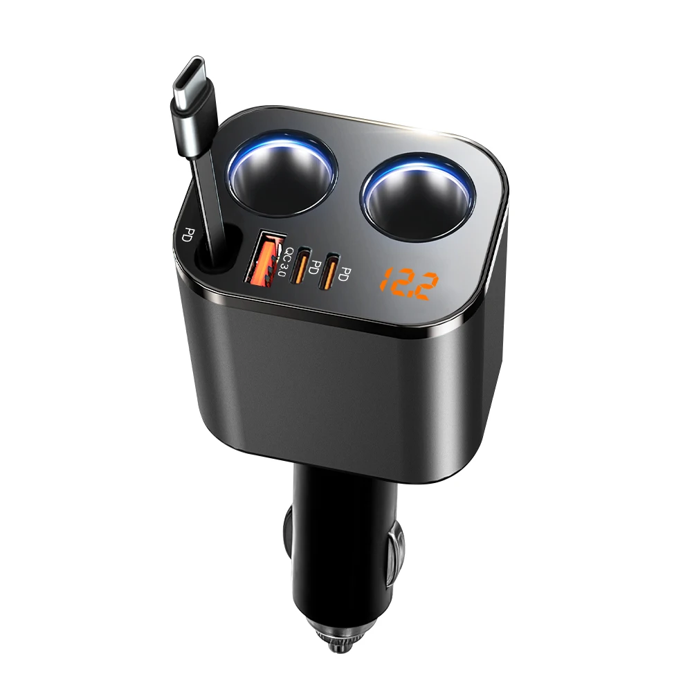 200W Max 6-in-1 Auto-Handy-Ladegerät 100W Zigarettenanzünder-Adapter PD30W QC3.0 Superschnelles Ladeadapter 12-24V Universal