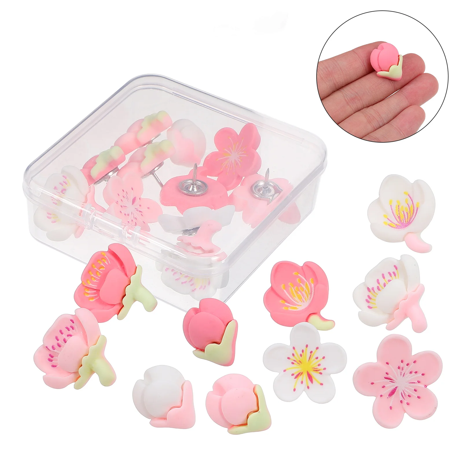 20 Pcs Resin Peach Blossom Thumbtack Tacks Pushpins for Crafts Cute Thumbtacks Flower Modeling Convenient The Flowers