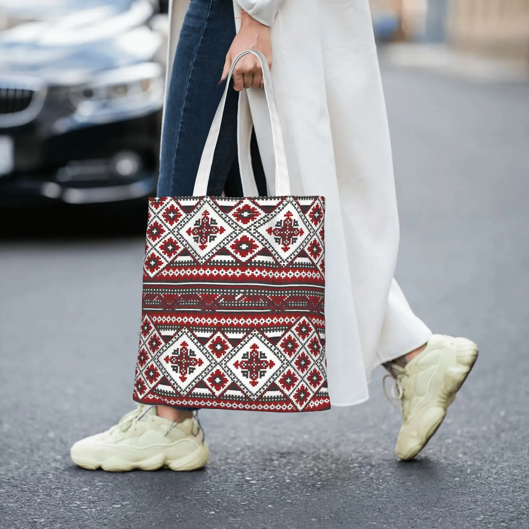 1pc Ethnic Geometric Pattern Tote Shopping Bag,Suitable for Daily Use,School,Travel,A Unique Gift for Vintage Ethnic Style Lover