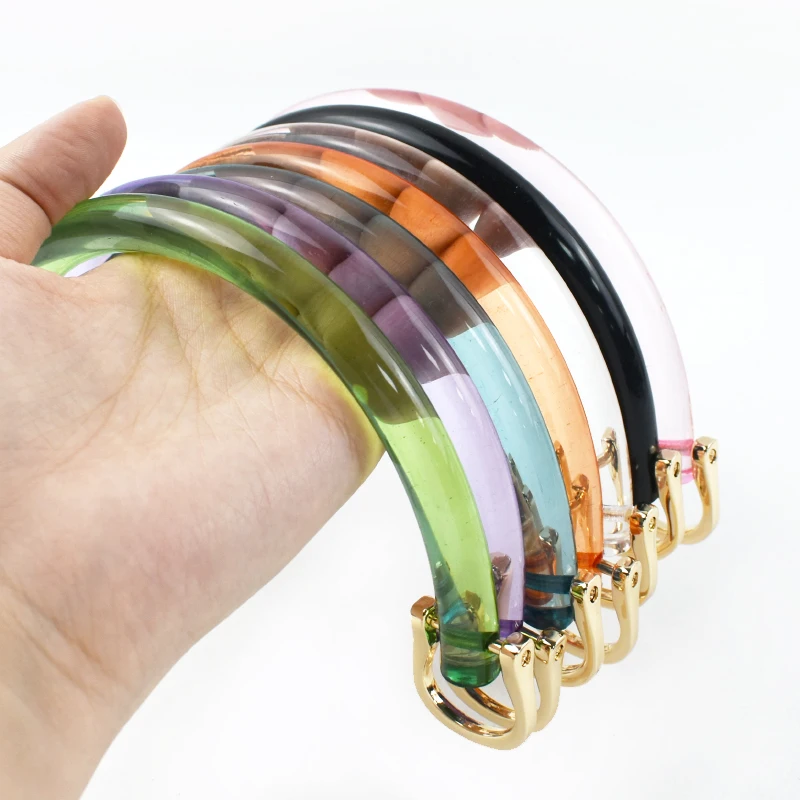 1/2/4Sets Acrylic D Shape Bag Handle with Two Metal Buckle Transparent Resin Wristband Handbag Decor Ring Frame Bags Part