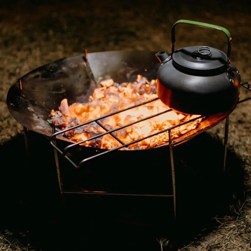 Camping Fire Pit Grill Foldable Cookable Camp Stove Grill Cooking Grate Wood Burning Stove With Storage Bag Cookable Barbecue