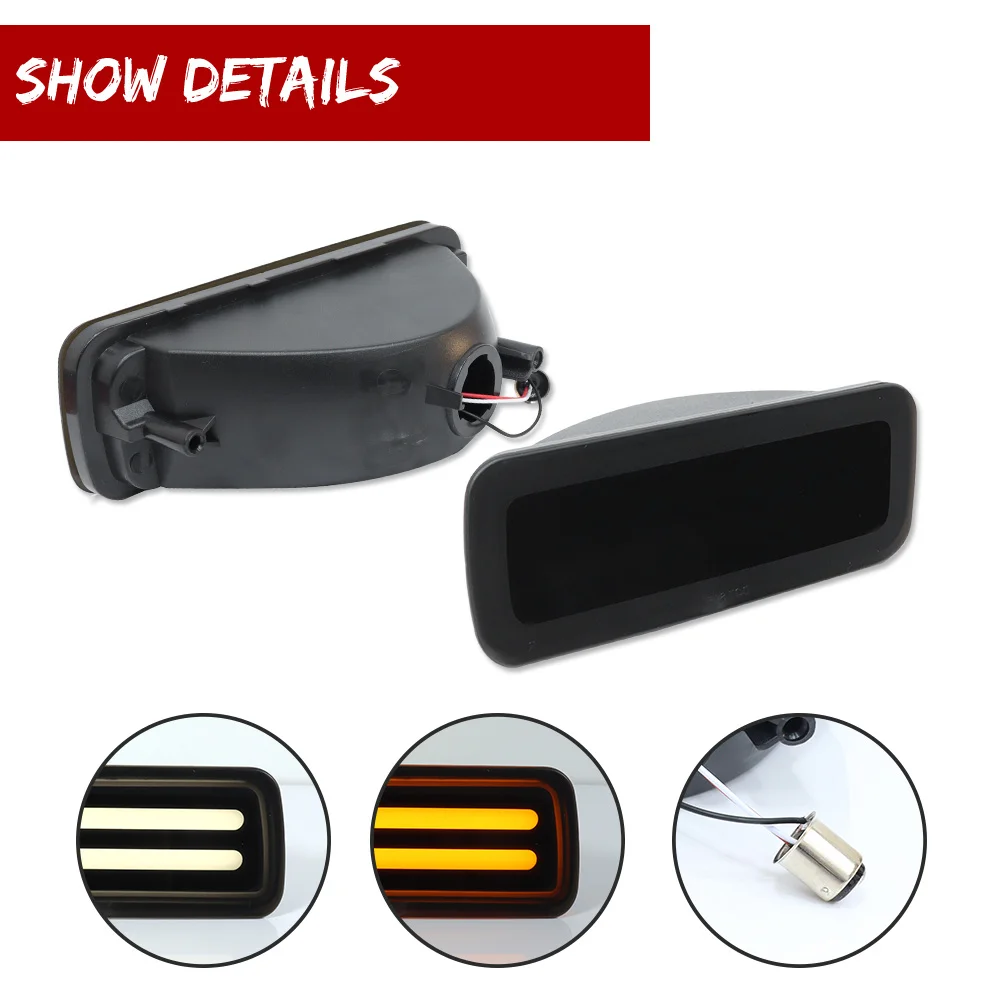 Car LED Dynamic Amber Front Bumper Turn Signal Lights White DRL Driving/Parking Lights For Chevrolet Chevy Camaro 1985-1992 12V