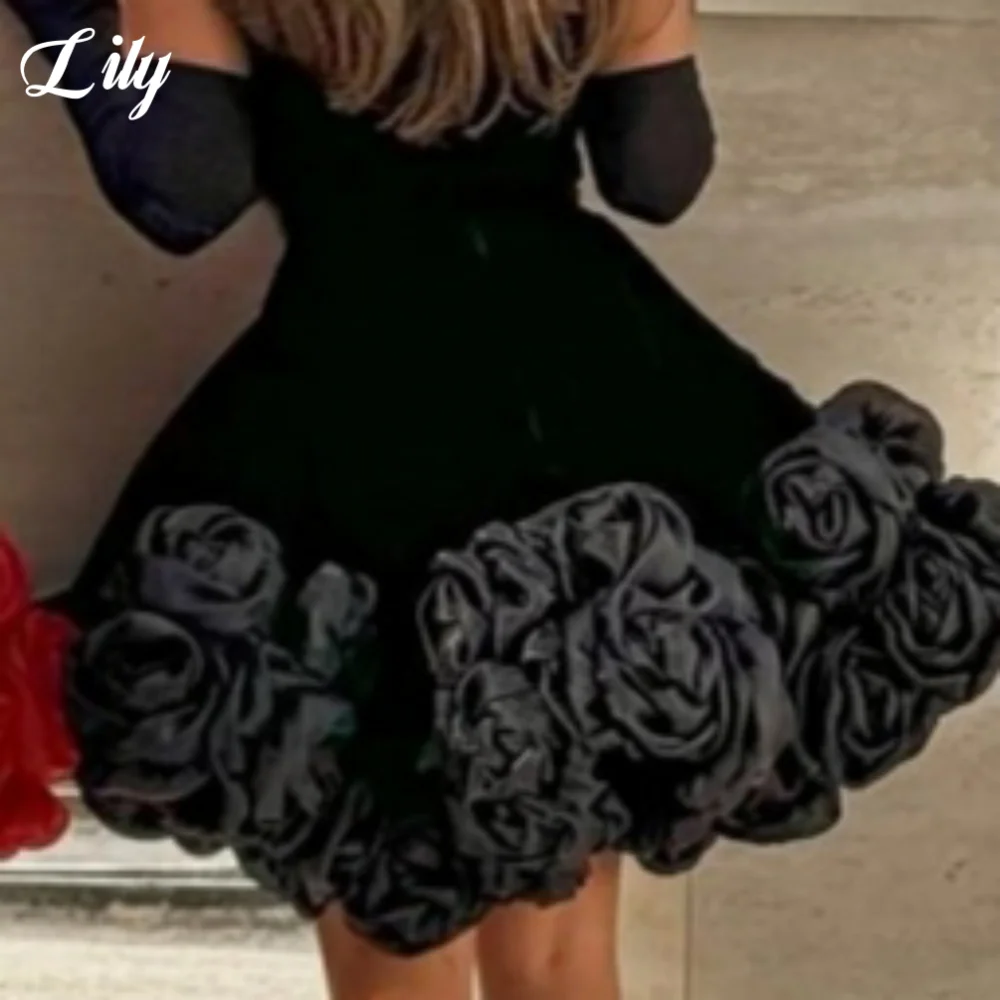 Lily Red Elegant 3D-Flowers Formal Gown Strapless Backless Prom Dress Satin Pleating Party Chic Woman Evening Dresses Customized image 5