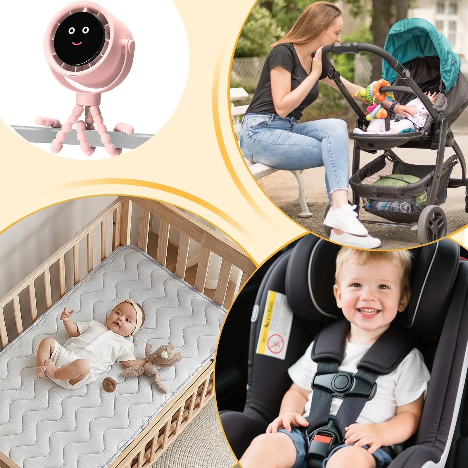 ベビーカーファン充電式小型冷却ベビーファンベビーカーアクセサリー 360 回転可能なクールガジェット電池式空気クーラー