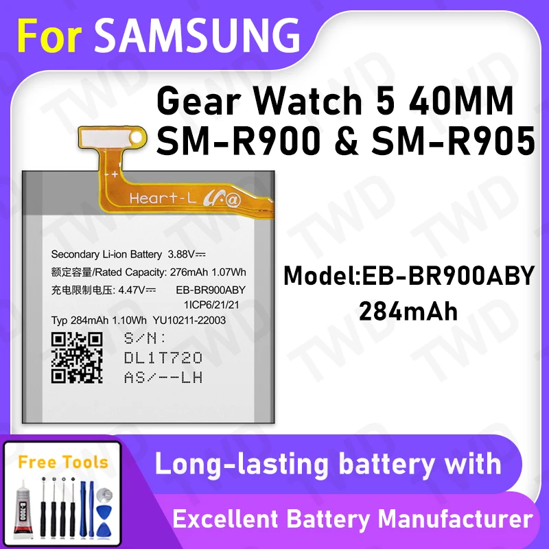 

284mAh New High Quanlity EB-BR900ABY Battery For Samsung Gear Watch 5 40MM Batteries+Tools