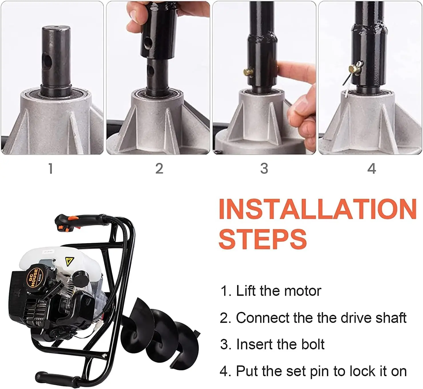 Imagem -05 - Gás Powered Post Hole Digger Terra Digger Terra Auger Post Hole Digger Dois Broca 10 Extensão 52cc 1800w