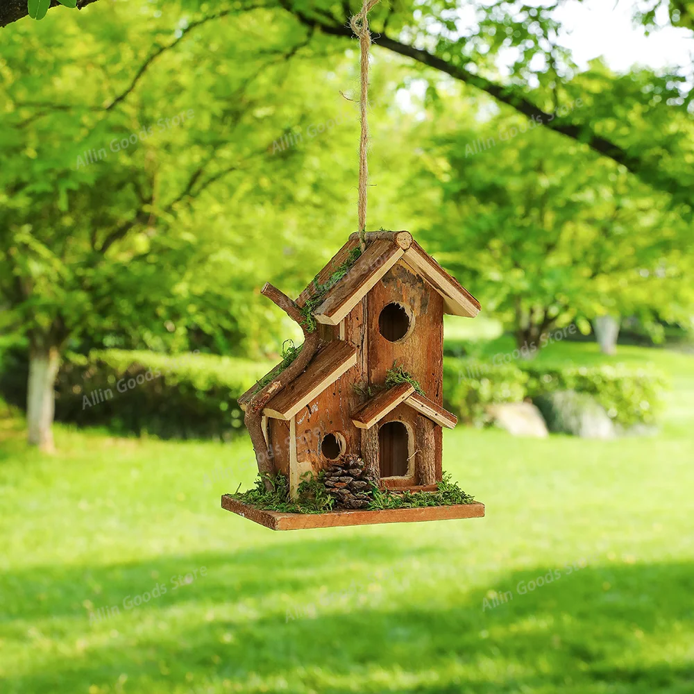 Simulated natural bark wooden bird nests, bird houses, courtyard balconies, hanging decorations and ornaments