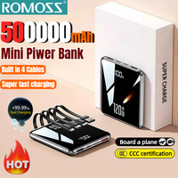 ROMOSS 500000mAh Power Bank Mini Large Capacity Built-in 4 Cables Super Fast Charging External Battery for IPhone Samsung Xiaomi